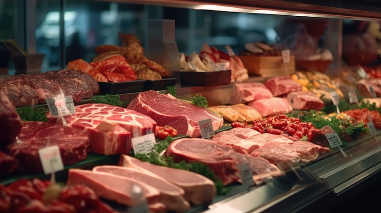 Commercial display fridge at a gold coast butcher with different cuts of meat